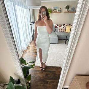 All white midi dress with sparkle straps